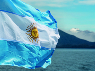 Argentina flag with mountains in background; Shutterstock ID 360629600; Purchase Order: -