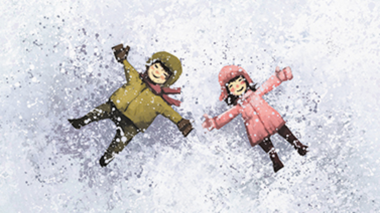 boy and girl happy in winter outdoor, digital painting illustration